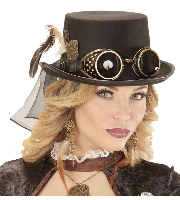 Steampunkowe okulary w kapeluszu