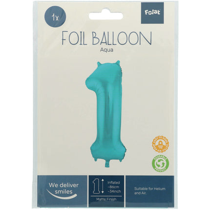 Balon foliowy Figurka 1 Pastel Mint Green XL 86cm Pusty