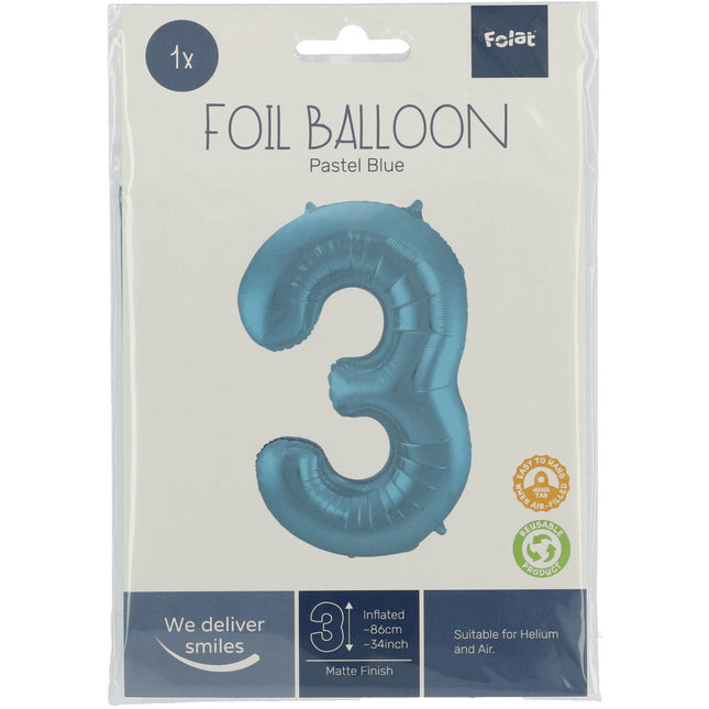 Balon foliowy Figurka 3 Pastel Blue XL 86cm pusty