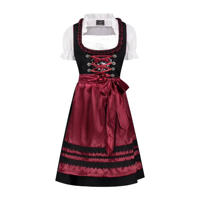 Dirndl z czarno-pomarańczowym haftem w róże