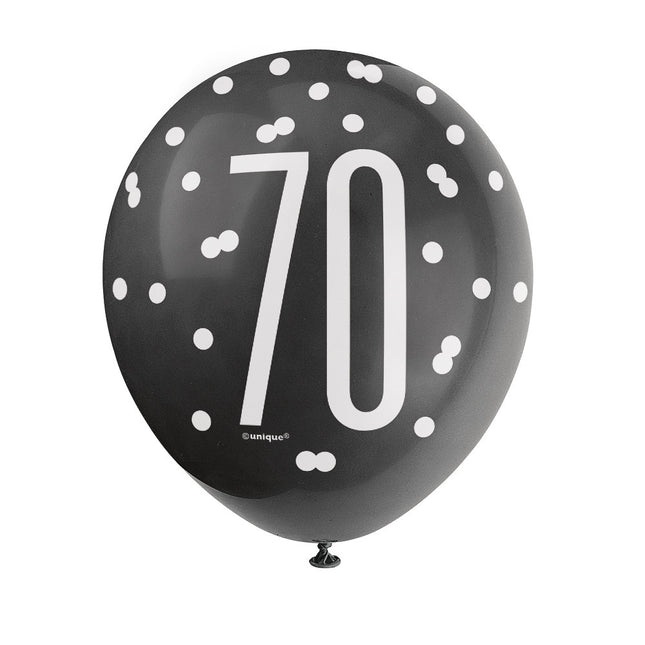 Balony 70 lat czarne kropki 30cm 6szt