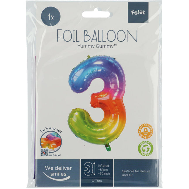 Balon foliowy Figurka 3 Rainbow XL 81cm pusty