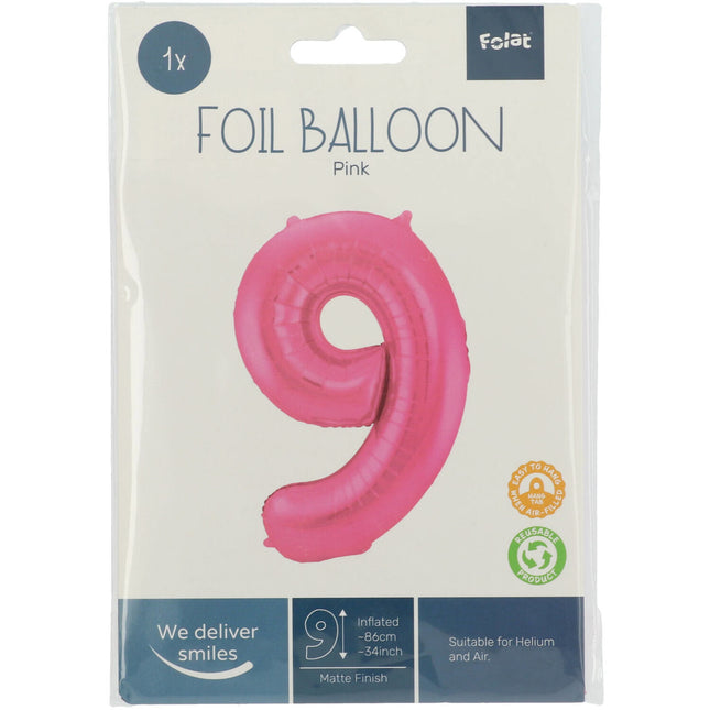 Balon foliowy Figurka 9 Matt Pink XL 86cm pusty