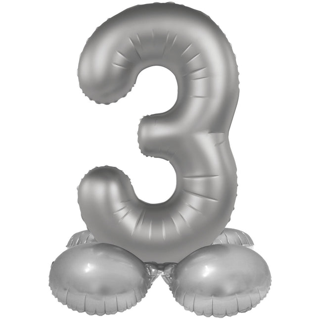 Balon z figurką na 3 urodziny srebrny 41 cm