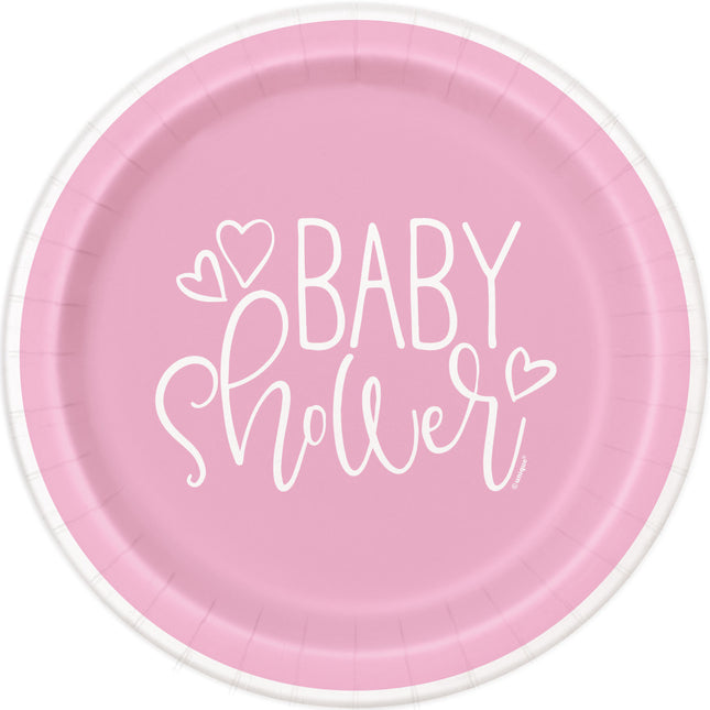 Talerzyki na baby shower różowe 23cm 8szt