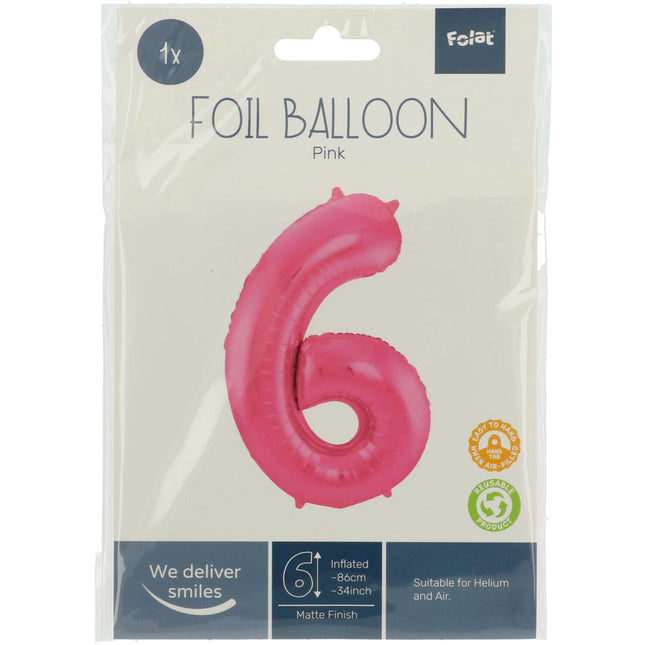 Balon foliowy Figurka 6 Matt Pink XL 86cm pusty