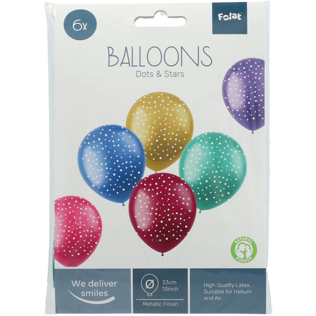 Balony kolorowe kropki i gwiazdki 33cm 6szt