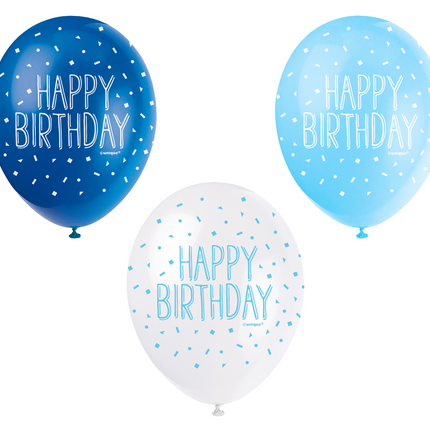 Balony Happy Birthday Confetti Blue 30cm 5szt