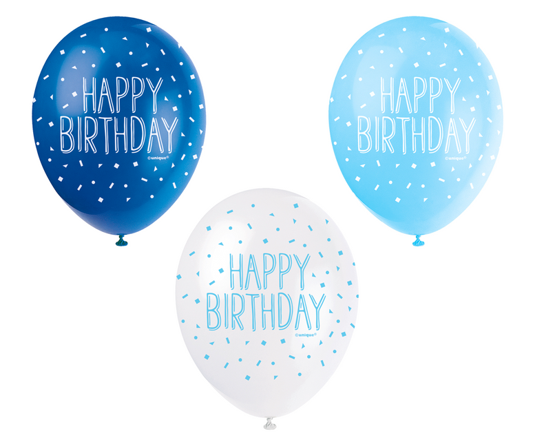 Balony Happy Birthday Confetti Blue 30cm 5szt