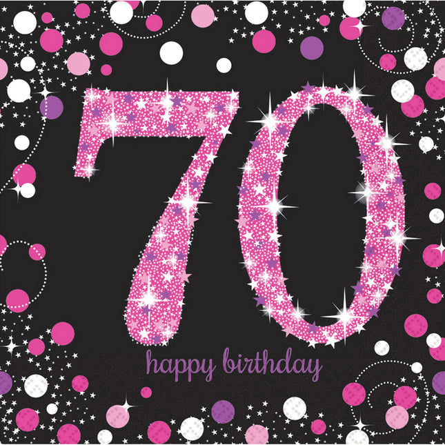 Serwetki 70 Years Happy Birthday Pink 33cm 16szt