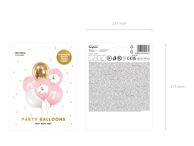 Balony 1 Rok Mix Różowe 30cm 6szt