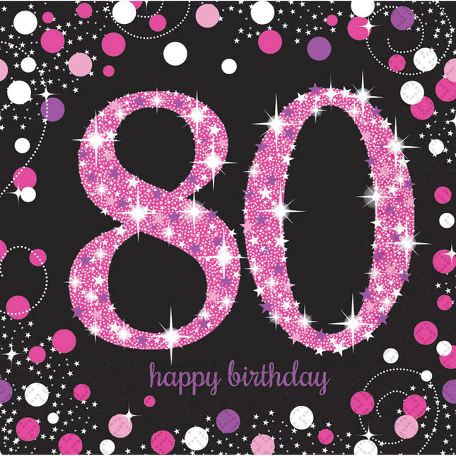 Serwetki 80 Years Happy Birthday Pink 33cm 16szt