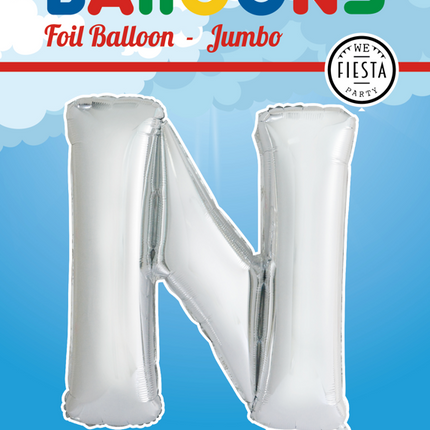 Balon foliowy litera N srebrny XL 102cm pusty