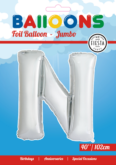 Balon foliowy litera N srebrny XL 102cm pusty