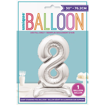 Balon foliowy cyfra 8 srebrny standard 76 cm