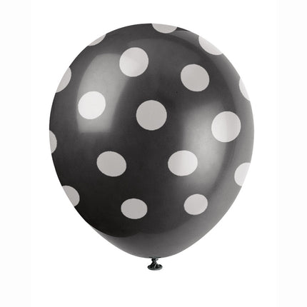 Czarne balony w białe kropki 30 cm 6 szt.