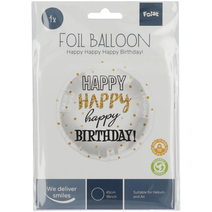 Balon helowy Happy Birthday Golden Dots pusty 45cm