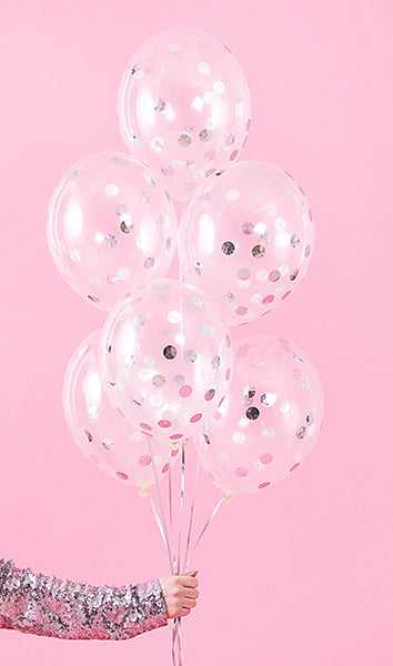 Balony z konfetti Silver Deluxe 30cm 6szt