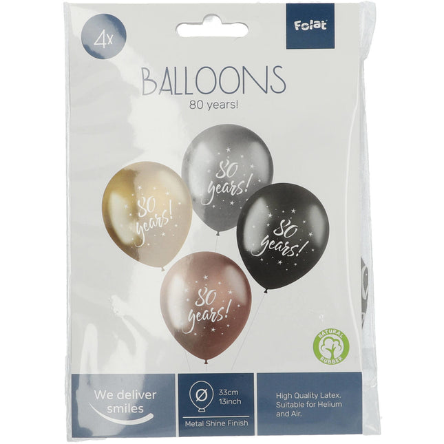 Balony 80 lat 33cm 4szt