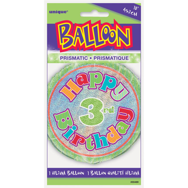 Balon helowy 3 lata Glitter 45 cm pusty