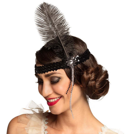 Czarna opaska na głowę Flapper Feather