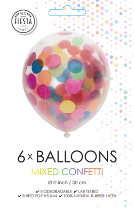 Balony konfetti kolorowe 30cm 6szt