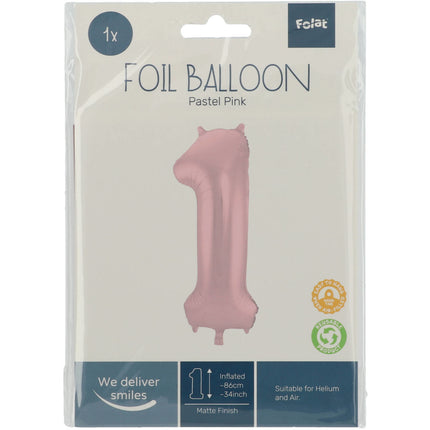 Balon foliowy Figurka 1 Pastelowy róż XL 86cm pusty