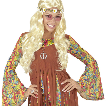 Peruka Hippie 60S blond z opaską w kwiaty