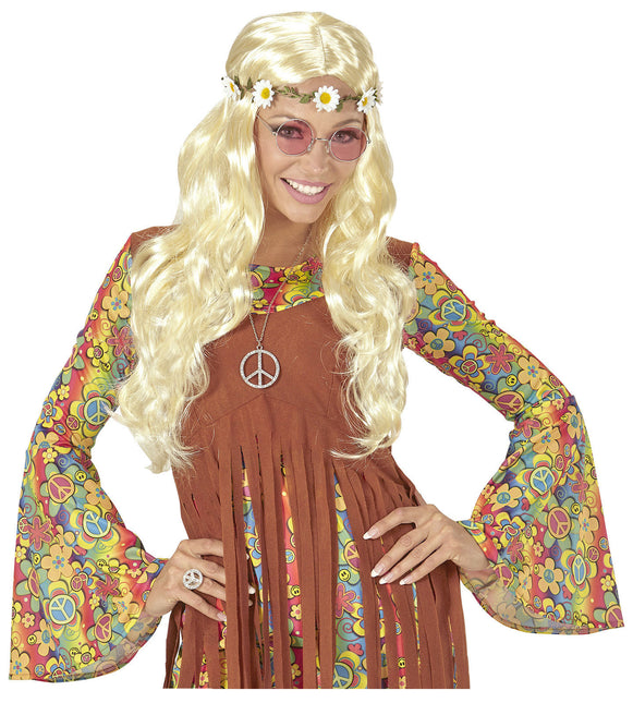 Peruka Hippie 60S blond z opaską w kwiaty