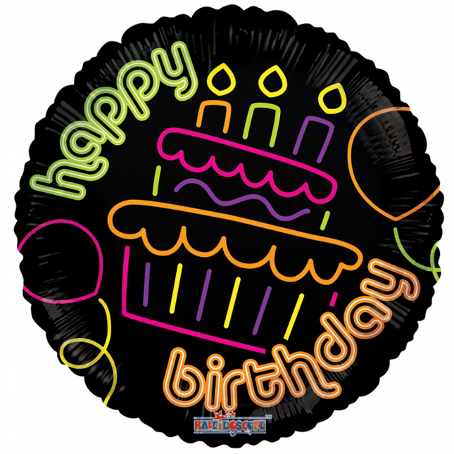 Balon helowy Happy Birthday Neon 45cm pusty