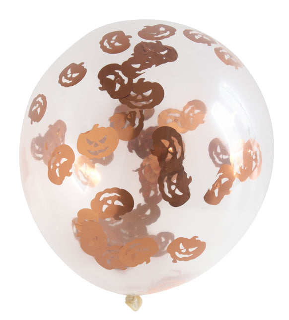 Halloweenowe balony z konfetti Dynia 30cm 4szt.