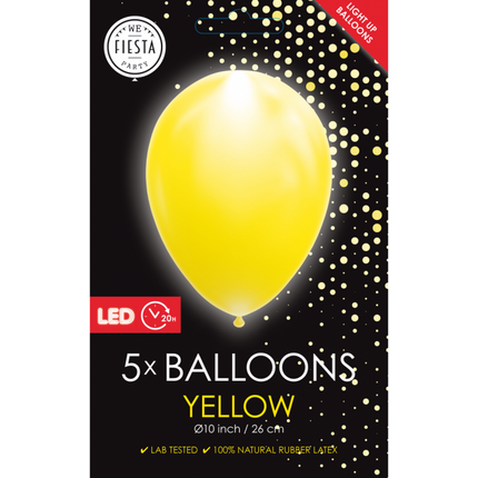 Żółte balony led 26cm 5szt