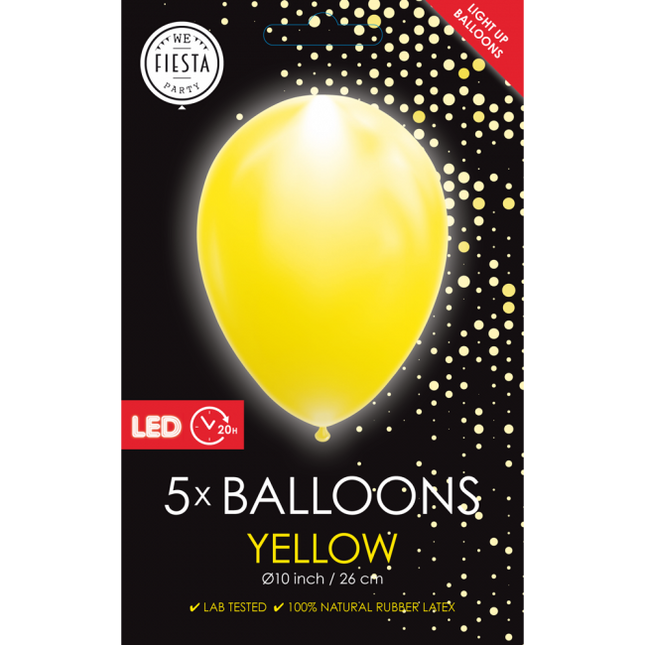 Żółte balony led 26cm 5szt