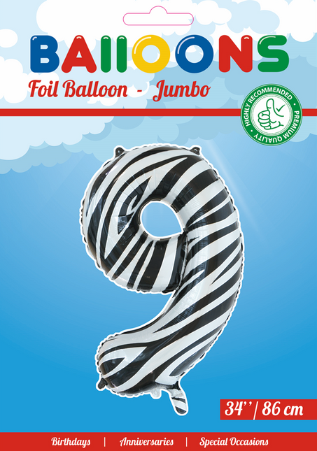 Balon foliowy Figurka 9 Zebra XL 86cm pusty