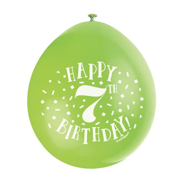 Balony Happy Birthday 7 lat 28cm 10szt