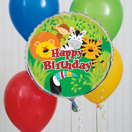 Balon helowy Happy Birthday Jungle 45 cm pusty