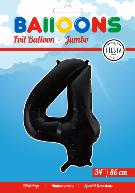 Balon foliowy Figurka 4 Czarny XL 86cm pusty