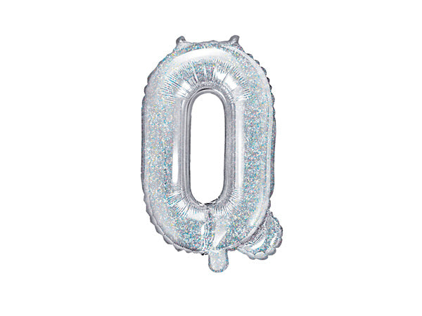 Balon foliowy litera Q holograficzny pusty 35 cm