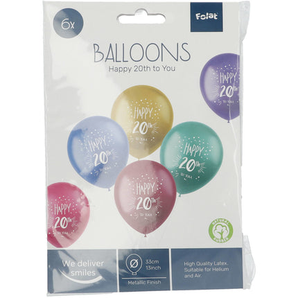 Balony 20 lat Szczęśliwej 20-tki 33cm 6szt