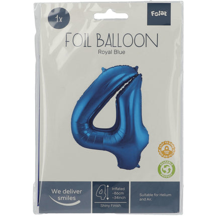 Balon foliowy Figurka 4 Niebieski Metaliczny XL 86cm Pusty