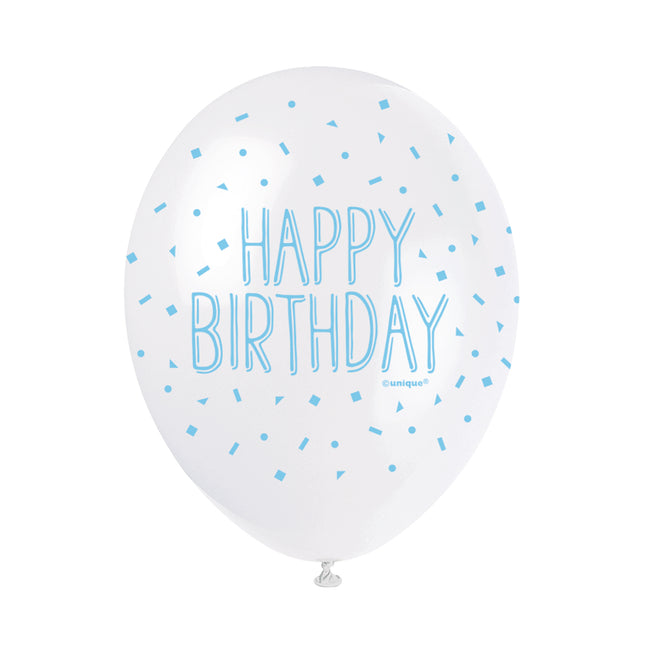 Balony Happy Birthday Confetti Blue 30cm 5szt