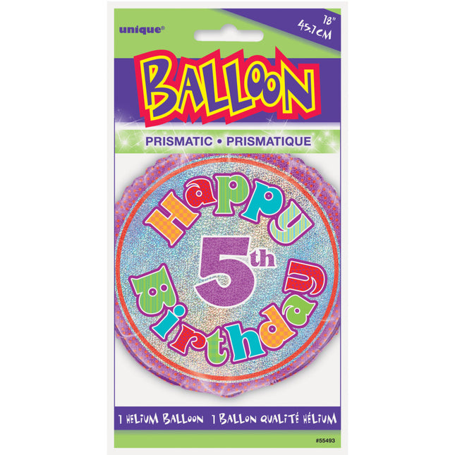 Balon helowy 5 lat Glitter 45 cm pusty