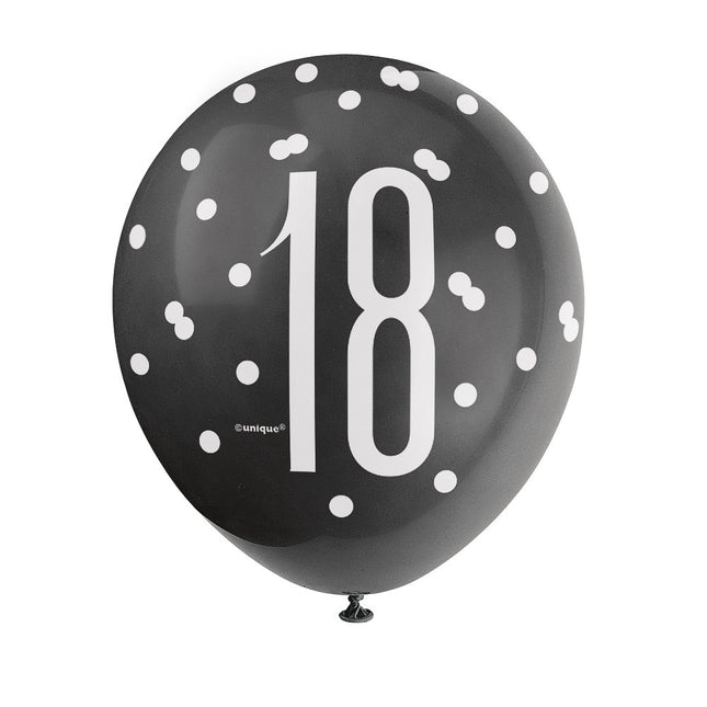 Balony 18 lat Kropki Czarne 30cm 6szt