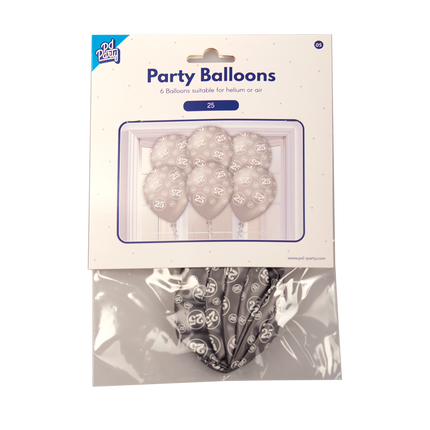 Balony 25 lat srebrne 30cm 6szt