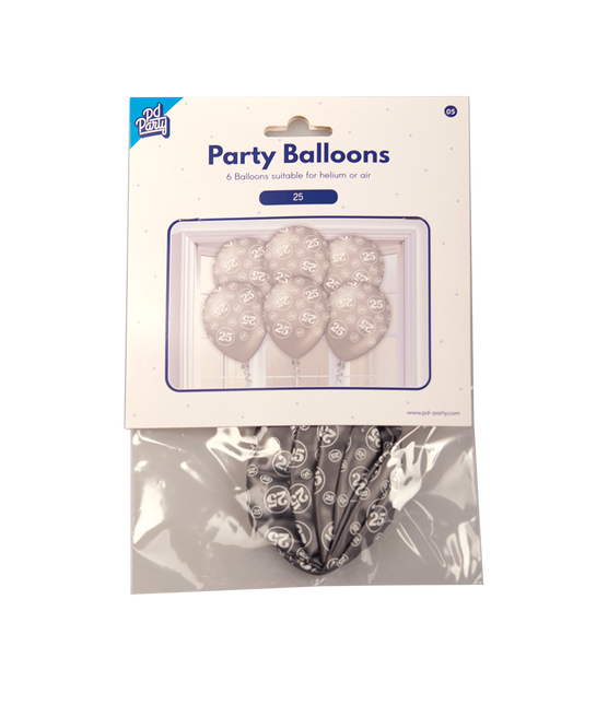 Balony 25 lat srebrne 30cm 6szt