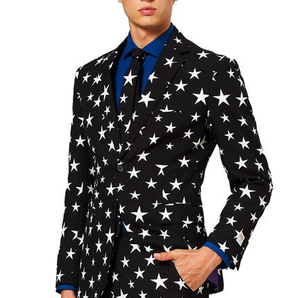 Czarny garnitur męski w białe gwiazdki OppoSuits