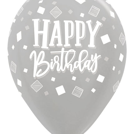 Balony Happy Birthday Squares Metallic Mix 30cm 25szt