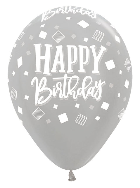 Balony Happy Birthday Squares Metallic Mix 30cm 25szt