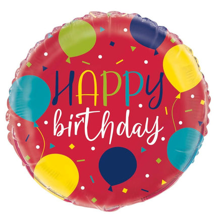 Balon helowy Happy Birthday Balony czerwone 45 cm puste