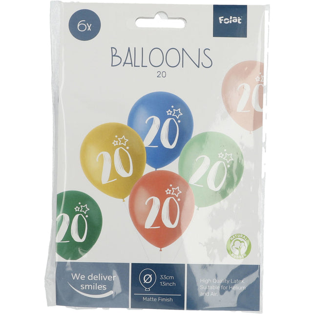 Balony 20 lat kolorowe 33cm 6szt